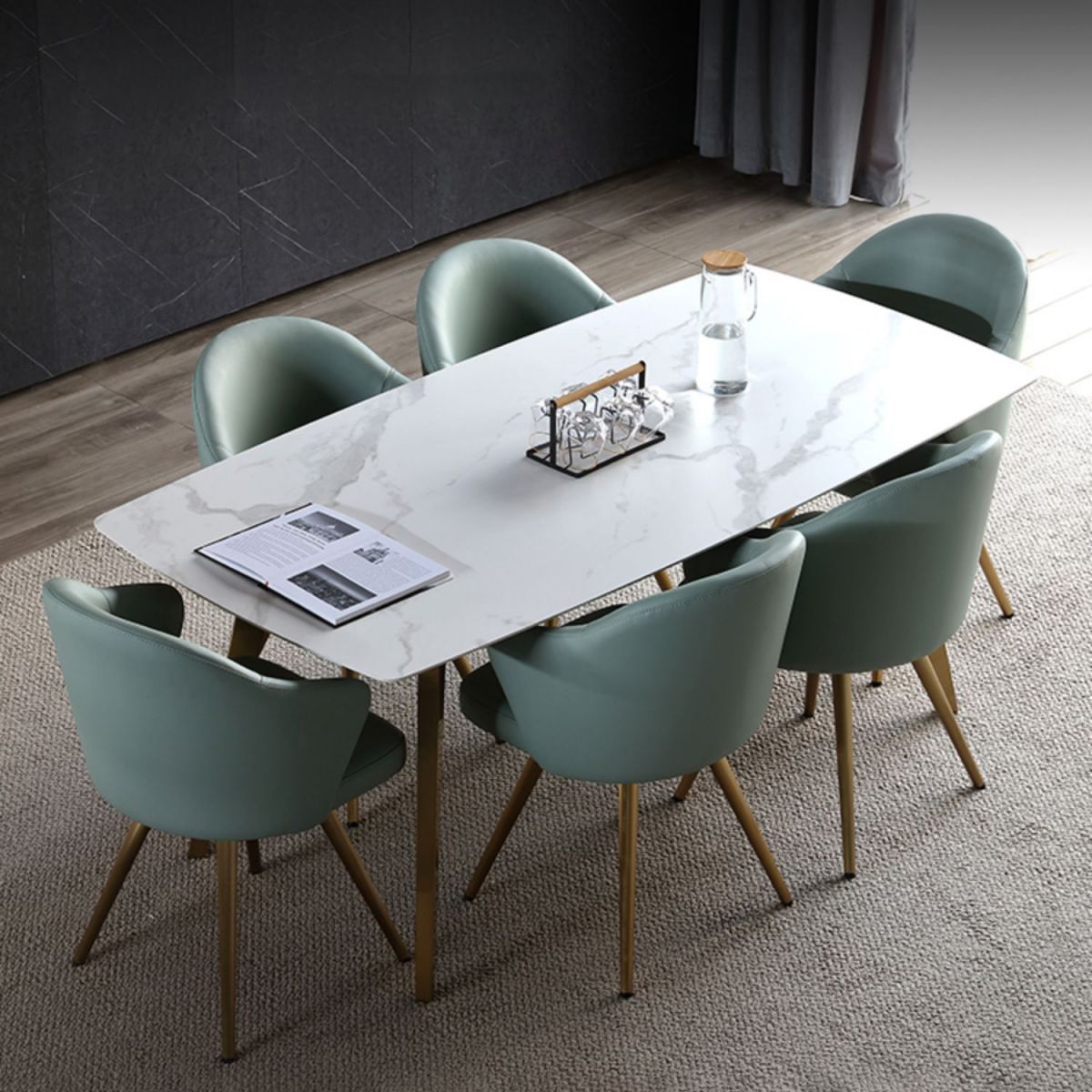 Traditionele luxe eettafel Sintered Stone 4 Legs Tafel met gouden frame