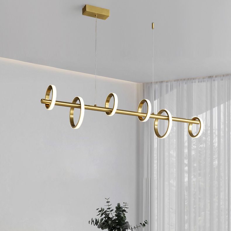 Mid-Century Gold Linear Island Pendant Lighting Multiple Round LED Metal Island Ceiling Light for Dining Table