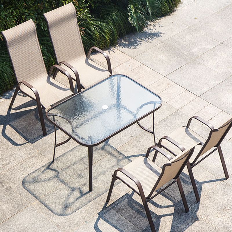 Stacking Patio Arm Chair Modern Metal Brown UV Resistant Dining Armchair