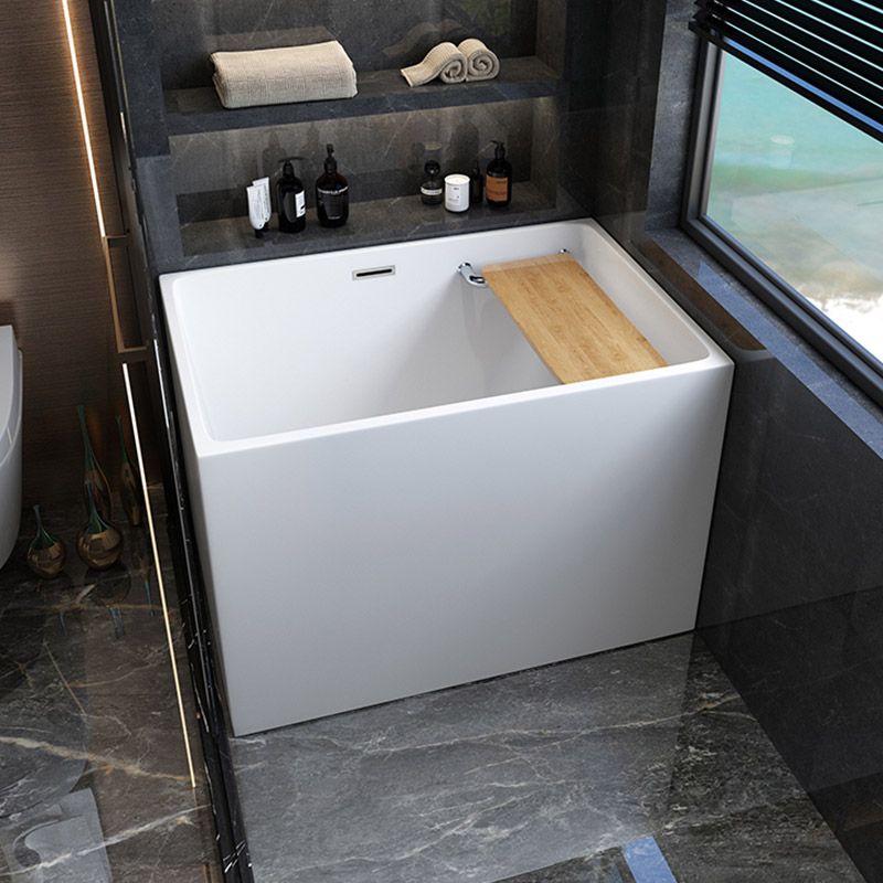Modern Rectangle White Acrylic Bathtub Back to Wall with Drain Bath Tub and Overflow Hole