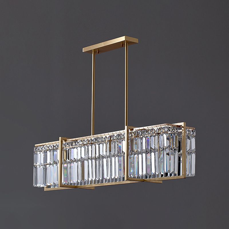 Lampe suspendue rectangulaire post-moderne 5 ampoules Prismatic Crystal Island Pendant Light in Gold