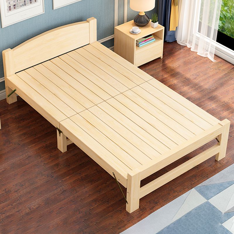 Natural Pine Wood Bed Frame Nordic 21.65" H Folding Bed with Headboard