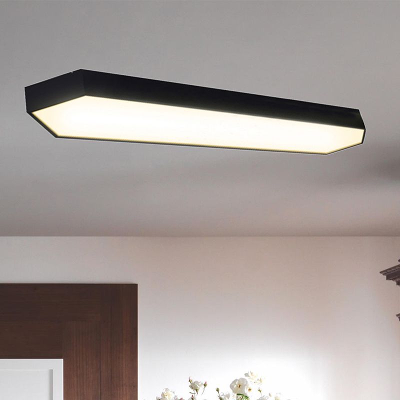 Metal Strip Flush Mount Lighting Contemporary Led White/Black/Silver Flush Lamp in White/Warm/Natural Light, 4"/8" Wide