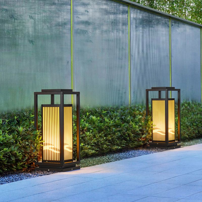 Rectangular Pillar Lamp Modern Metal Outdoor Waterproof Light in Black
