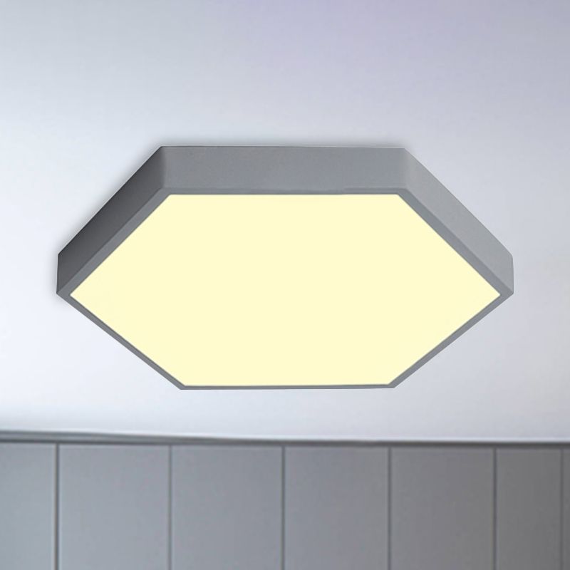 Modern Led Flush Mount with Metal Shade Gray/Yellow/Blue Hexagon Flush Mount Fixture in White/Warm Light, 16"/19.5"/23.5" Wide