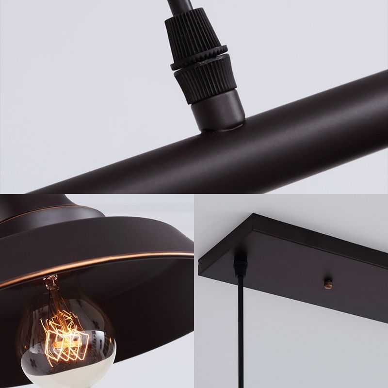 Barn Shade Dining Room Island Chandelier Industrial Metal 3 Bulbs Black Hanging Light Fixture