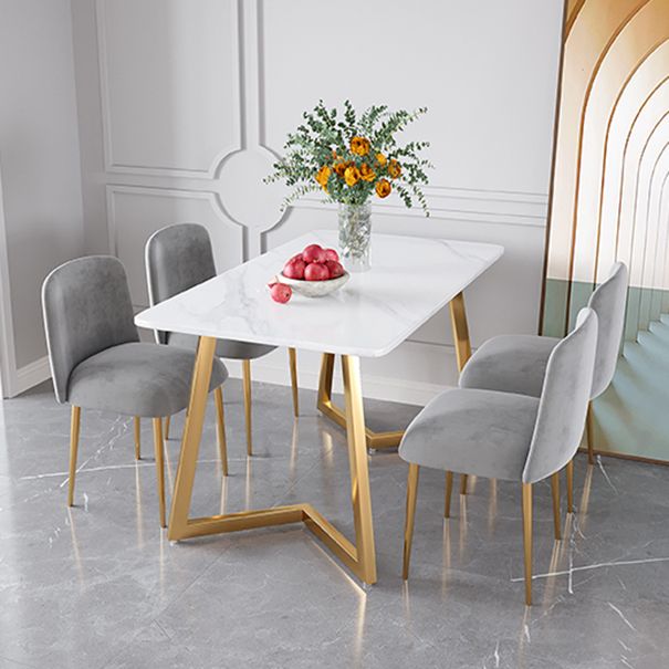Glam Iron Dinette Set 1/2/5 Pieces Rectangle White Sintered Stone Top Dining Table Set