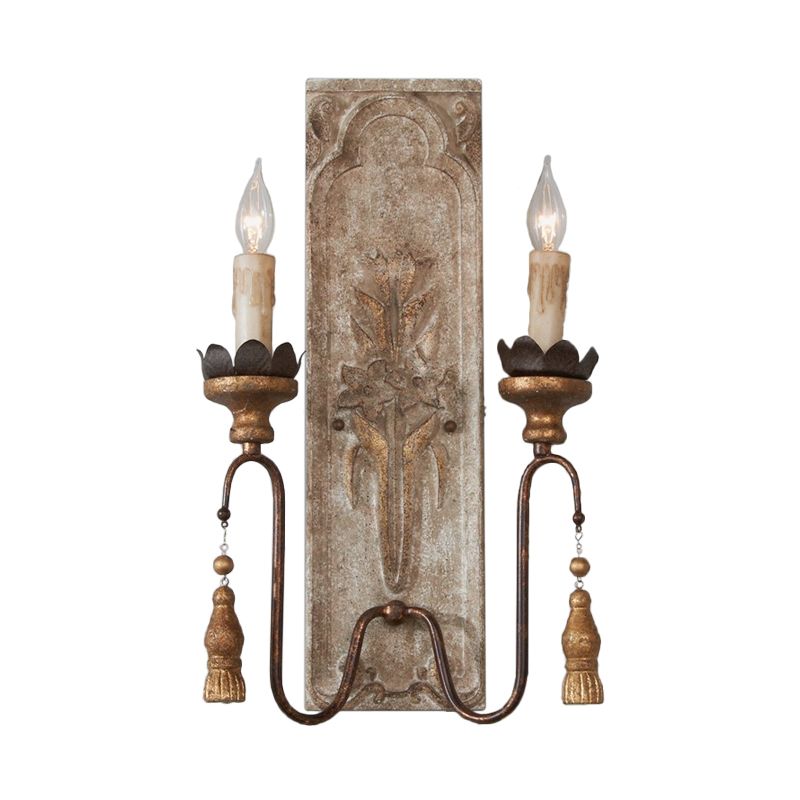 Candelabrum Legno Sconce Illuminazione Vintage 2 luci Dining Room Wall Monted Lamp in Rust