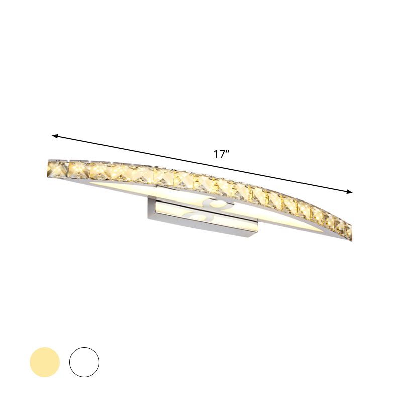 Curvy Bathroom Wall Mounted Vanity Light Clear/Champagne Crystal LED Minimal Mirror Lamp in Warm/White Light