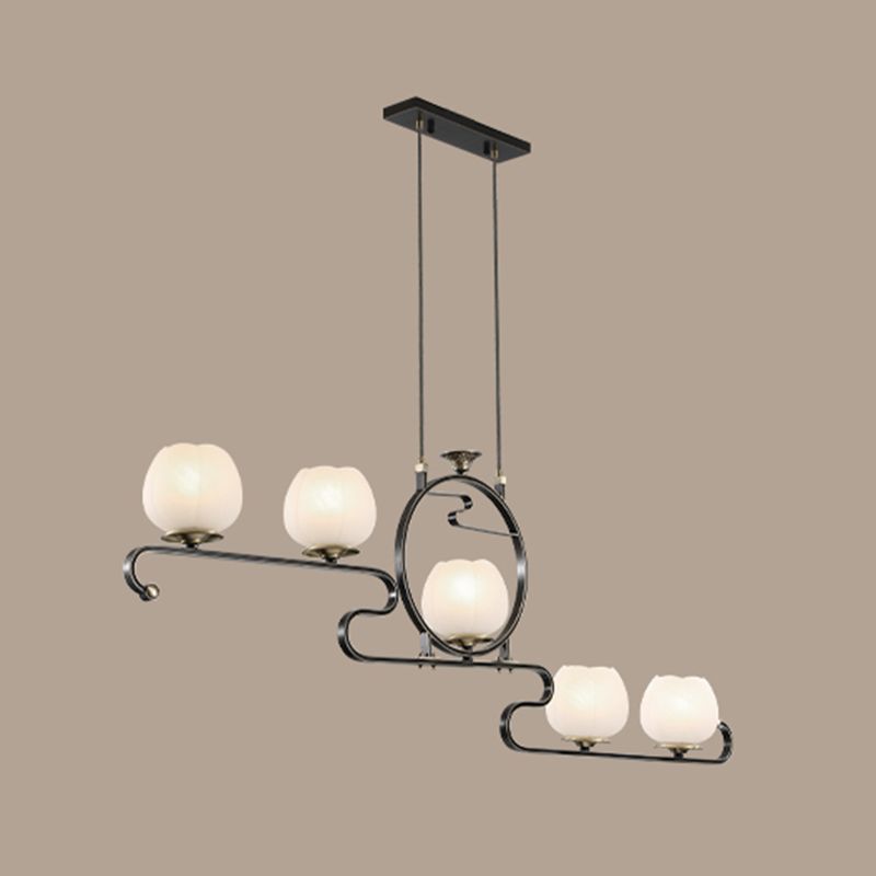 Flower Shape Glass Island Chandelier Modern Multi Lights Island Ceiling Light in Black
