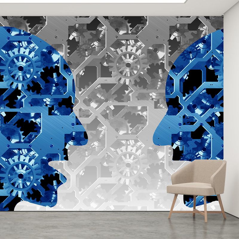 Industrial Metal Gears Mural Illustration Moisture Resistant for Meeting Room