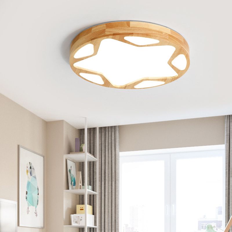 Modern Minimalist Round Ceiling Flush Mount Light Natural Wood Star Living Room Flush Mount Lighting