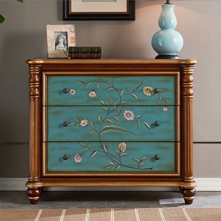 Distressed Wood Accent Chest 32.8" Tall 3 Drawers Side Cabinet