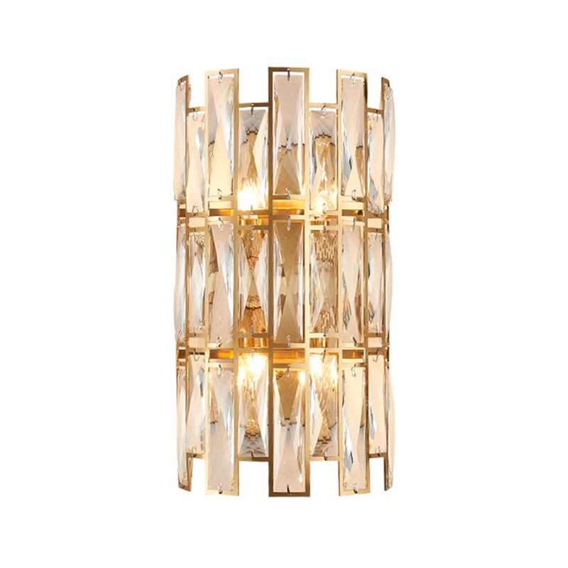 Clear Crystal Block Wall Sconce Modernist Style 4 Lights Gold Finish Wall Mount Light for Corridor, 11"/17" Wide