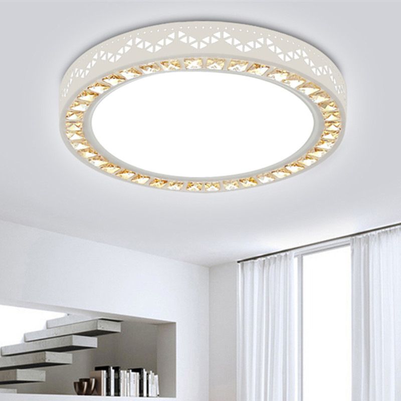 Nordic Geometric Shaped Ceiling Lamp Crystal Living Room LED Flush Mount Light in White