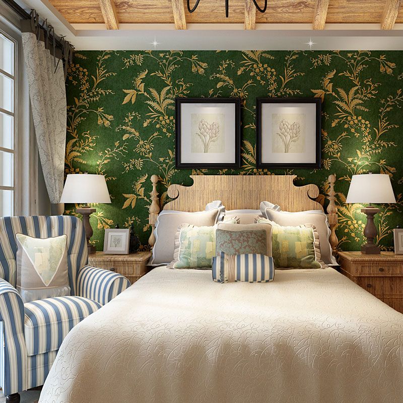 Garden Leaves Wallpaper Roll for Bedroom Decor Plants Wall Covering in Dark Green, 33 ft. x 20.5 in