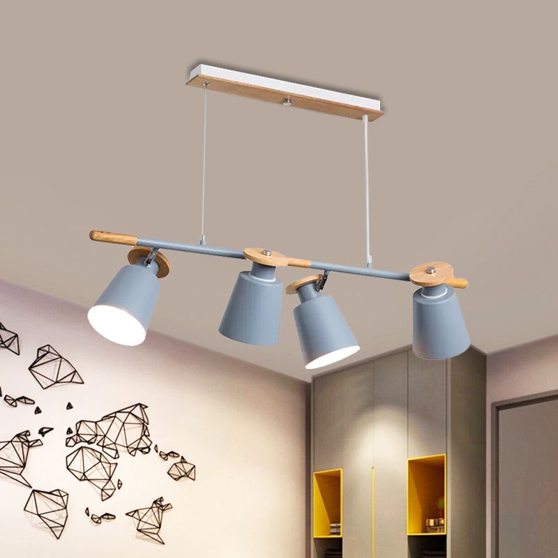 Green/Grey/White Tapered Shade Island Lighting 4 Heads Nordic Metal Linear Chandelier for Restaurant