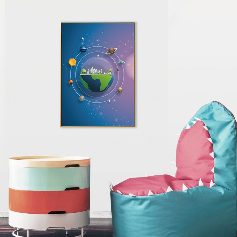 Children's Art Planets Painting Pastel Color Textured Wall Print for Kids Bedroom