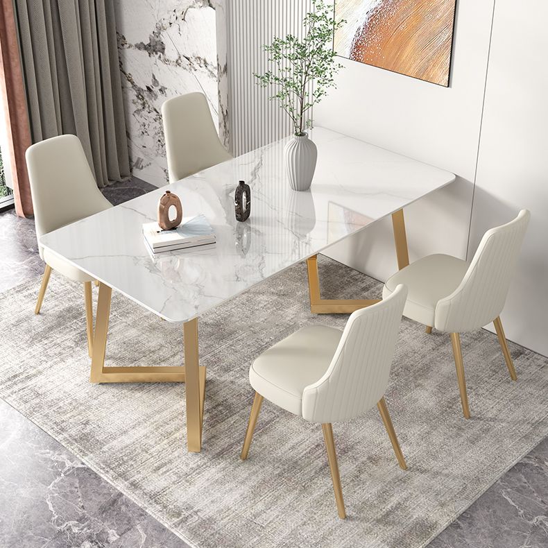 Glam Iron Dinette Set 1/2/3/5/6/7 Pieces Rectangle Dining Table Set with Sintered Stone