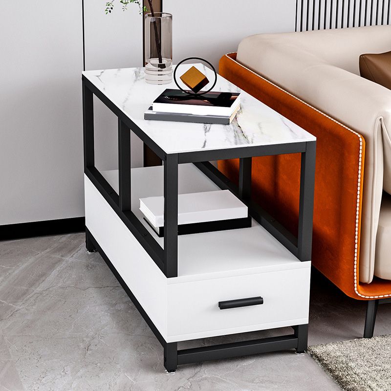 1-Drawer 1-Shelf End Table Modern 21.65" Tall Stone Side Table