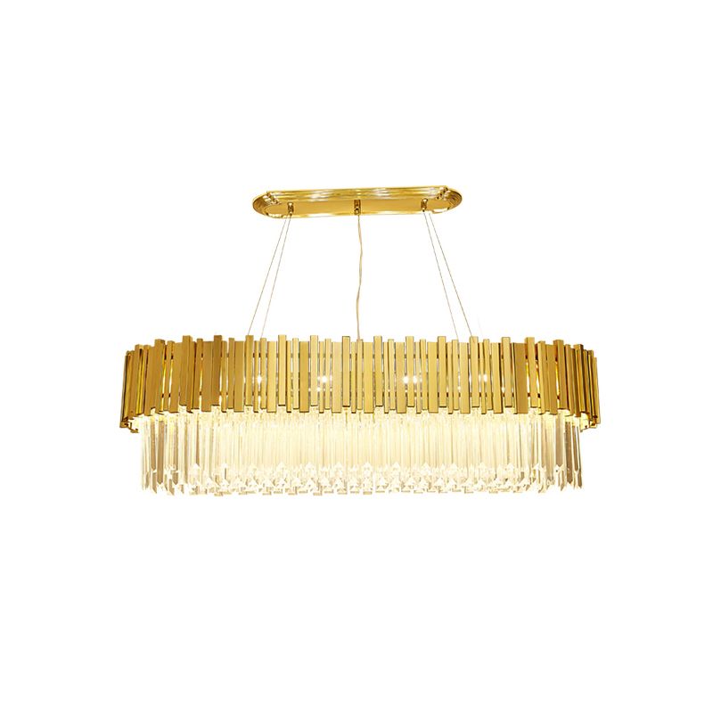 26"/35.5"/39" W Modern Oblong Layered Metal Chandelier Lamp 6-Light Golden Hanging Light with Crystal Icicles