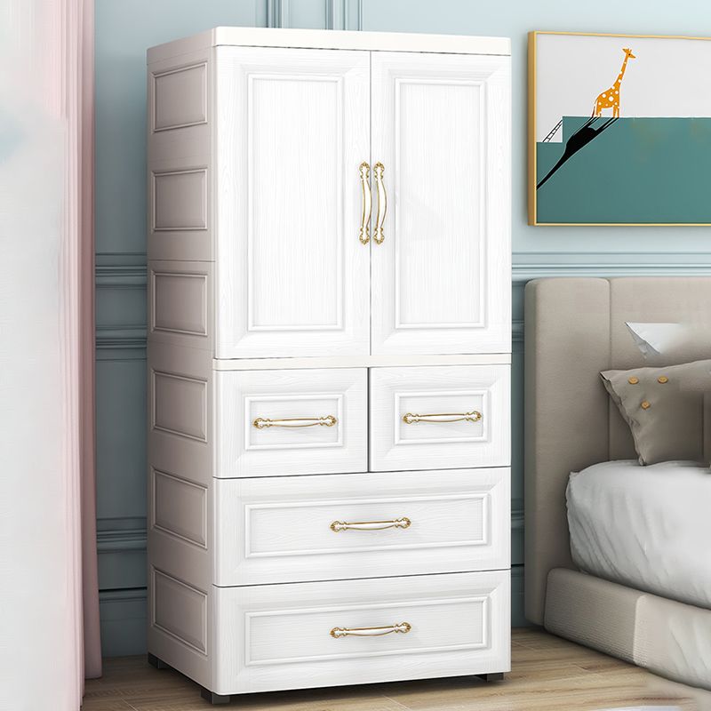 Beige and White Wardrobe Armoire Contemporary Style Plastic Wardrobe Cabinet