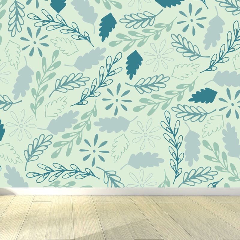 Botanical Print Mural Wallpaper Pastel Color Contemporary Wall Covering for Bedroom