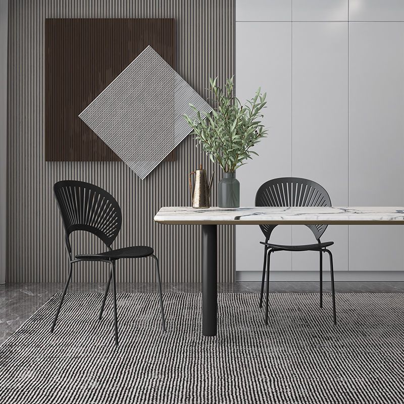 Metal Base Dining Chairs Modern Style Open Back Armless Chair