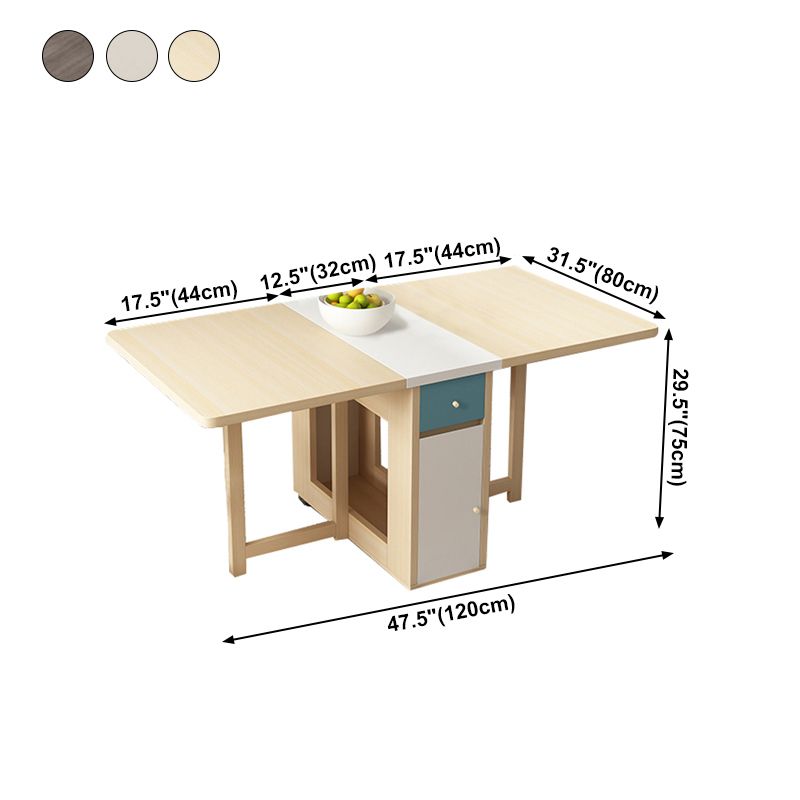 Rectangle Mid-Century Modern Dining Table Drop-Leaf Table with Rubberwood Solid Wood Base