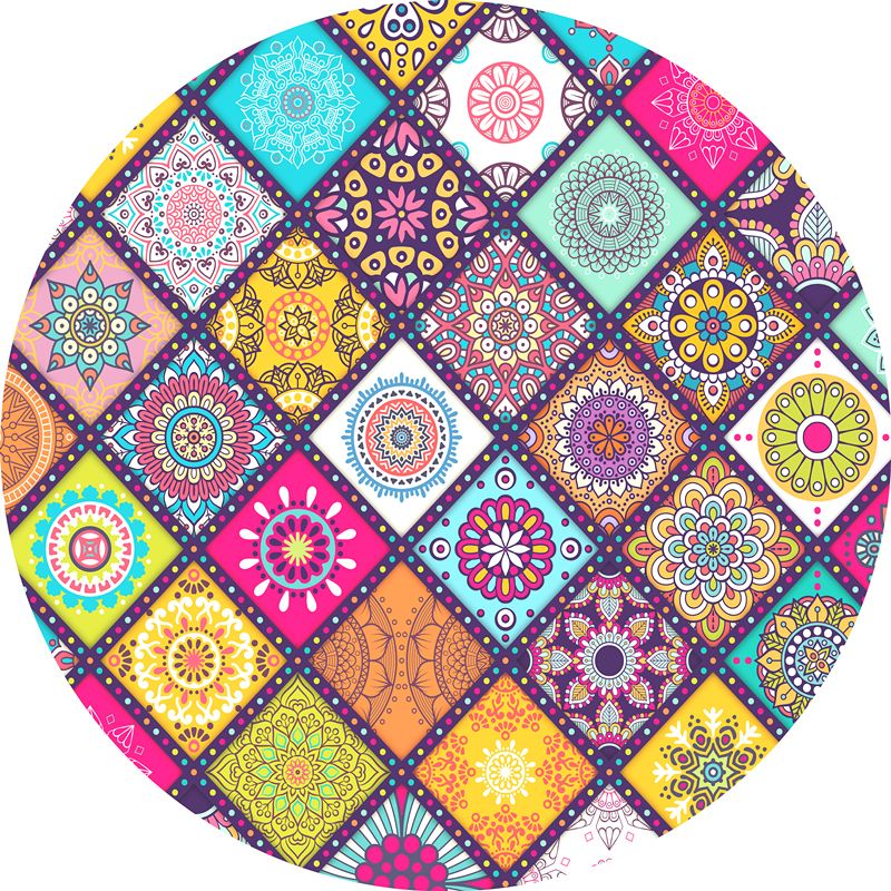 Moroccan Door Rug Multicolor Mandala Area Rug Polypropylene Anti-Slip Stain Resistant Machine Washable Rug