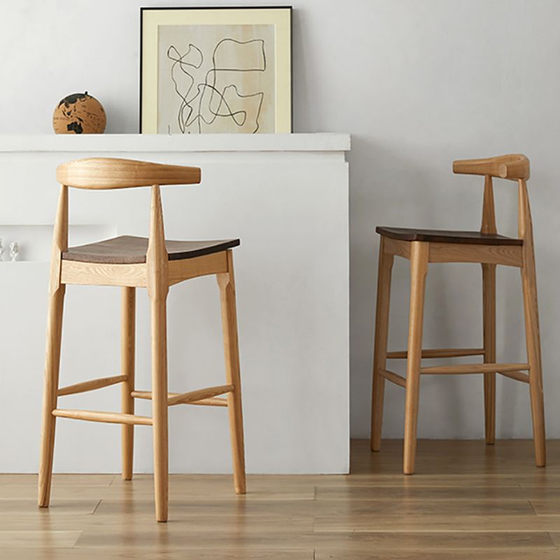 Modern Armless Backrest Counter Stool Wood Cafe Bar Stool with Wooden Seat
