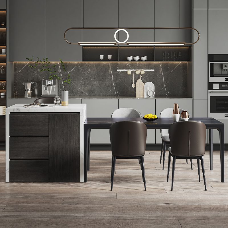 Mesa de comedor negra de estilo moderno, mesa rectangular de piedra sinterizada con 4 patas para cocina