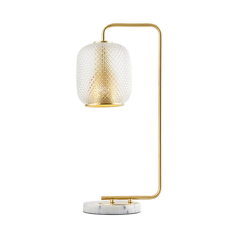 Lámpara de mesita de noche ovalada de metal lujo 1 cabezal de la mesa de latón con sombra de vidrio prismático transparente