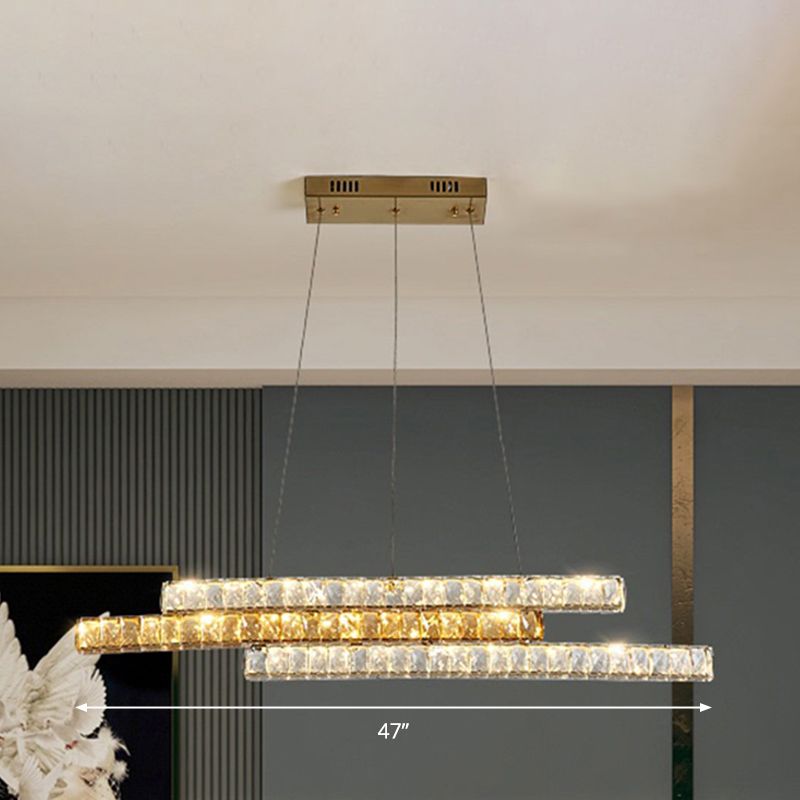 Crystal Encrusted Linear Island Light Fixture Minimalist LED Gold Suspension Pendant Light