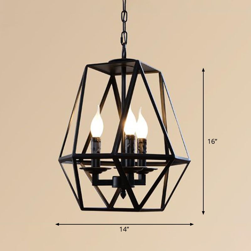 Black Geometric Chandelier Lamp Traditional Metal 3/4 Light Living Room Hanging Light