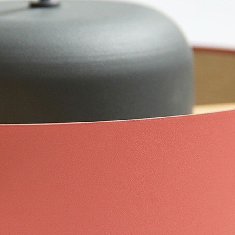 Cylindrical Metal Pendant Lamp Macaron 1 Head Solid Wood Ceiling Hanging Light