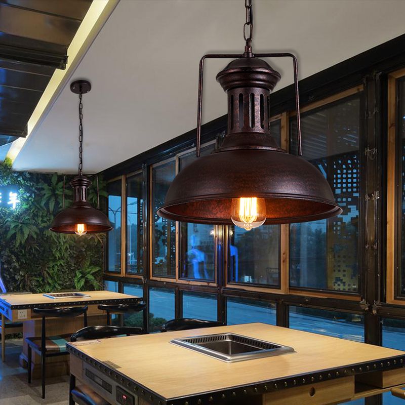 12.5"/16.5" W Metal Bowl Ceiling Lamp Factory Style 1 Bulb Restaurant Hanging Pendant Light in Rust/Bronze