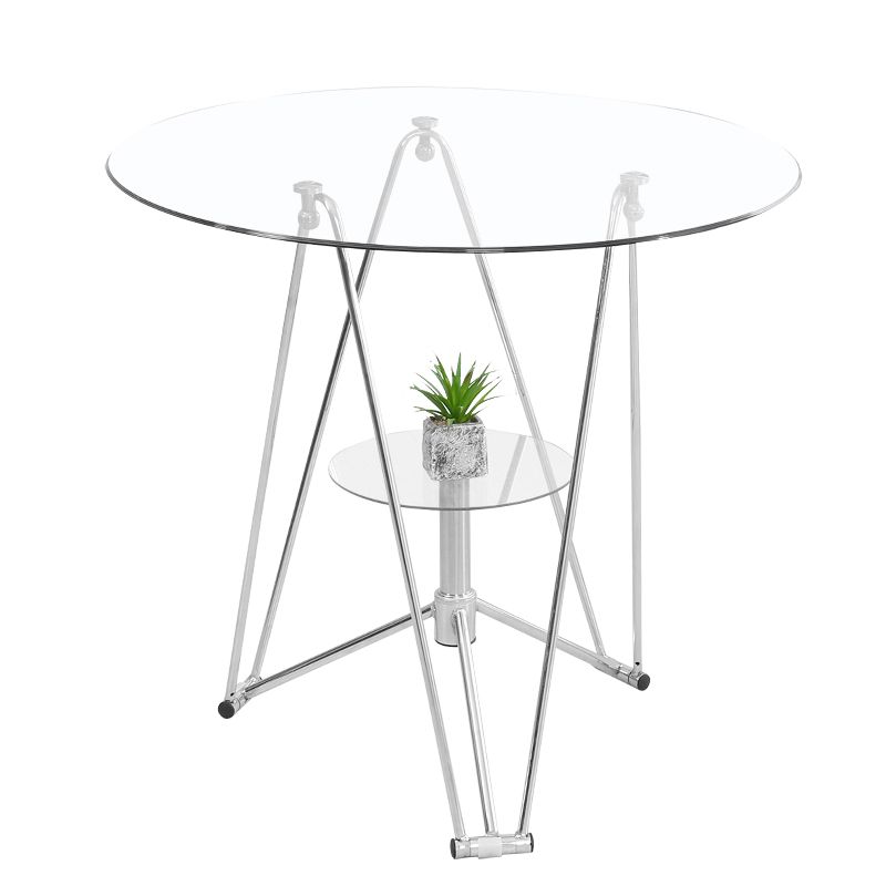 Round Tripod Dining Site Table Metal Dinette Table with Tempered Glass