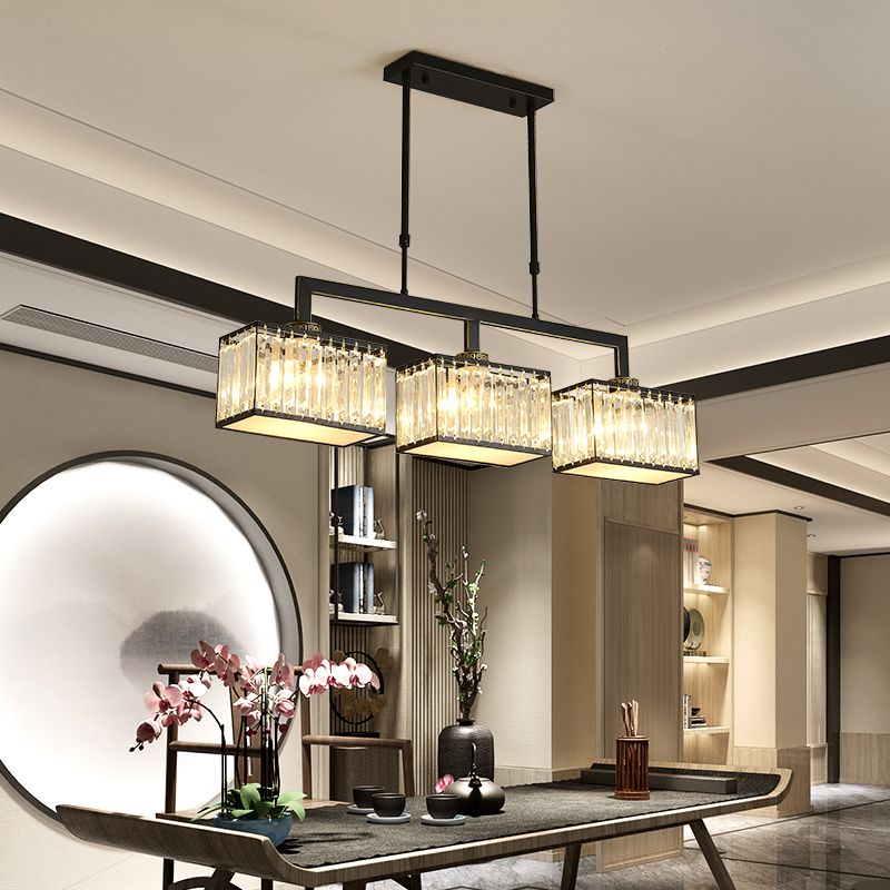 Modern Simple Island Pendant Rectangle Shade Crystal Island Lights for Restaurant