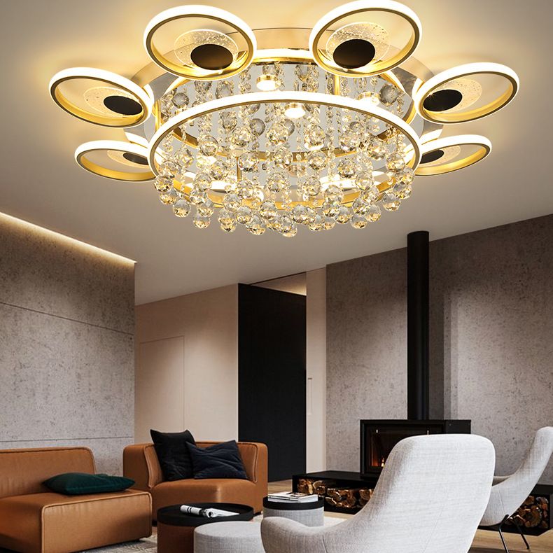 Modern Floral Flush Mount Ceiling Light Metal Sitting Room LED Semi Flush Light in Black-Gold