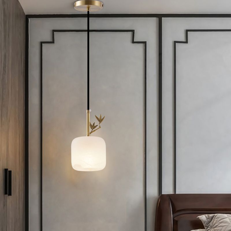 1 Licht Luxus Marmor Hanging Lampe, nordische Ziegelschatten-Anhängerbeleuchtung für Schlafzimmer