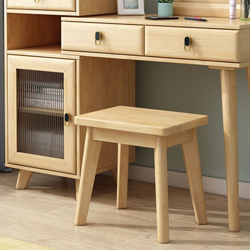 Wood Vanity Set with Stool and Mirror 4 Drawers Dresser Modern Style