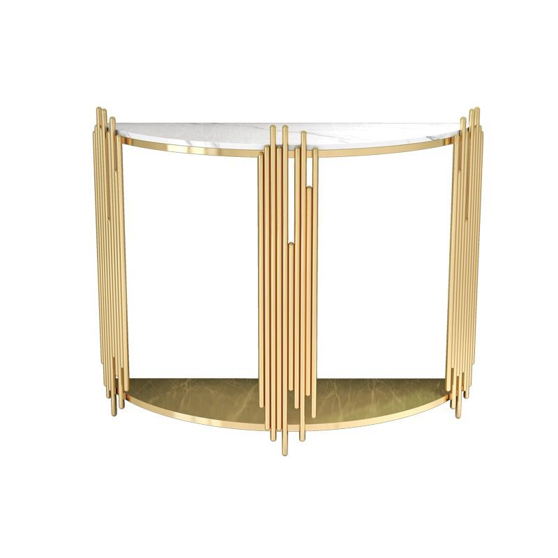 Glam Iron Floor Console Table Shelf Storage Stain Resistant Half Moon Console