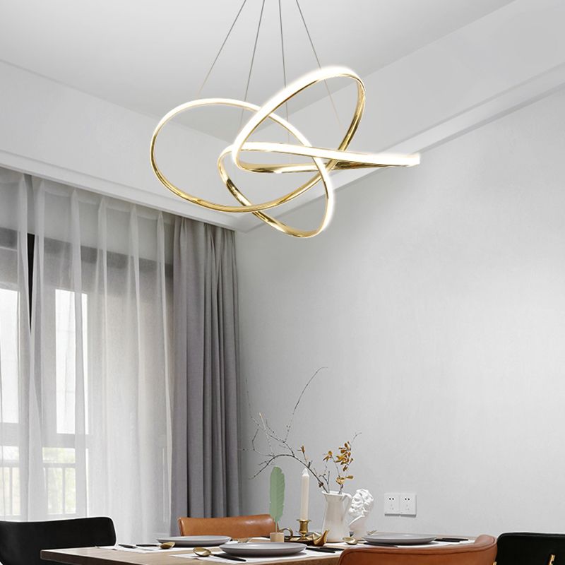 Gold Plated Circling Pendant Chandelier Minimalistic Metal LED Suspension Light for Restaurant
