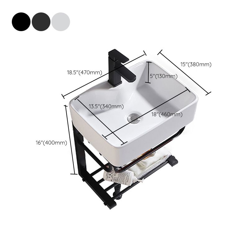 Modern Wall Mount Bathroom Sink Porcelain with Pop-Up Drain and Faucet Vessel Sink