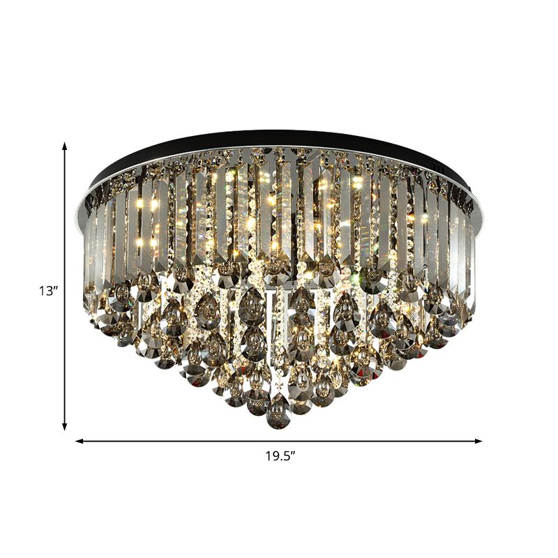 19.5"/23.5" Multi Tier Flush Mount Light Contemporary Crystal LED Ceiling Lamp in Smoke Grey for Bedroom