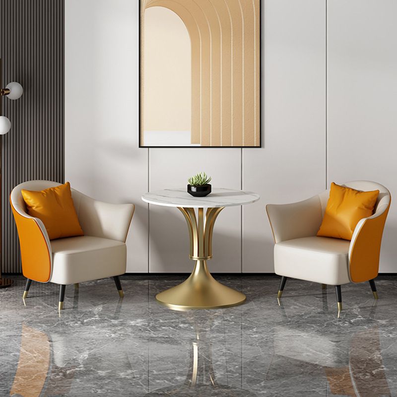 Metal Glam Dining Set with Padded Chairs 1/2/3/5 Pcs White Stone Dining Table Set