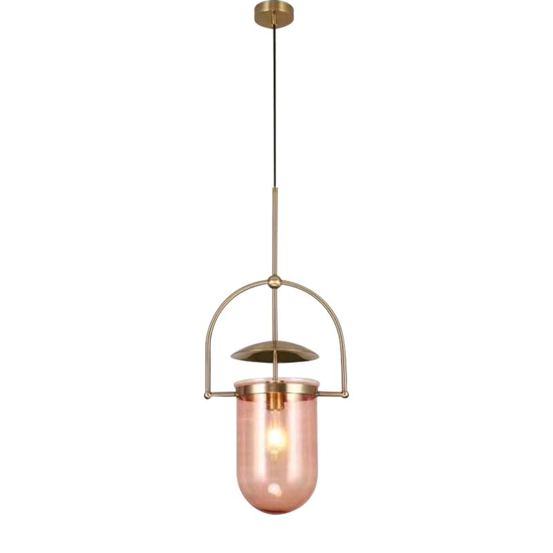 Cilindro de sombra de vidrio Luz de colgante Contemporáneo/rosa 1 Luz de techo colgante de luz con marco negro/dorado