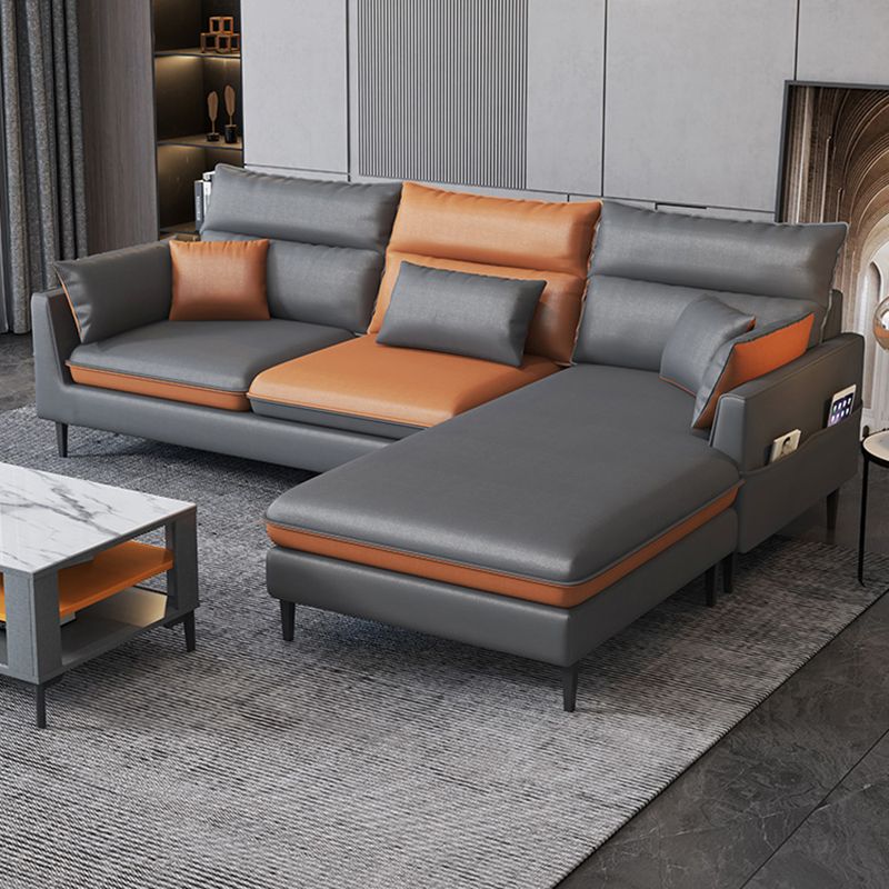 Contemporary 35.43 " H Faux Leather Flared Arm Sofa & Chaise