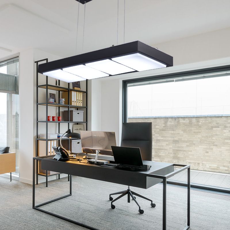 Rectangular Island Lamp Modern Metal 3/4/5 Lights Black/White Office Hanging Light in Warm/White